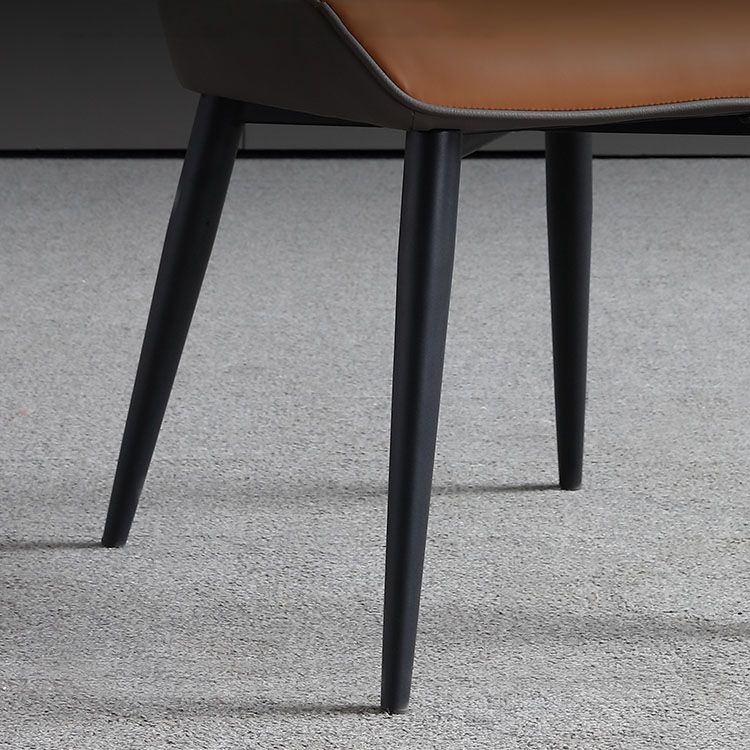 Sillas de comedor de piel sintética contemporáneas tapizadas con brazos laterales para uso doméstico