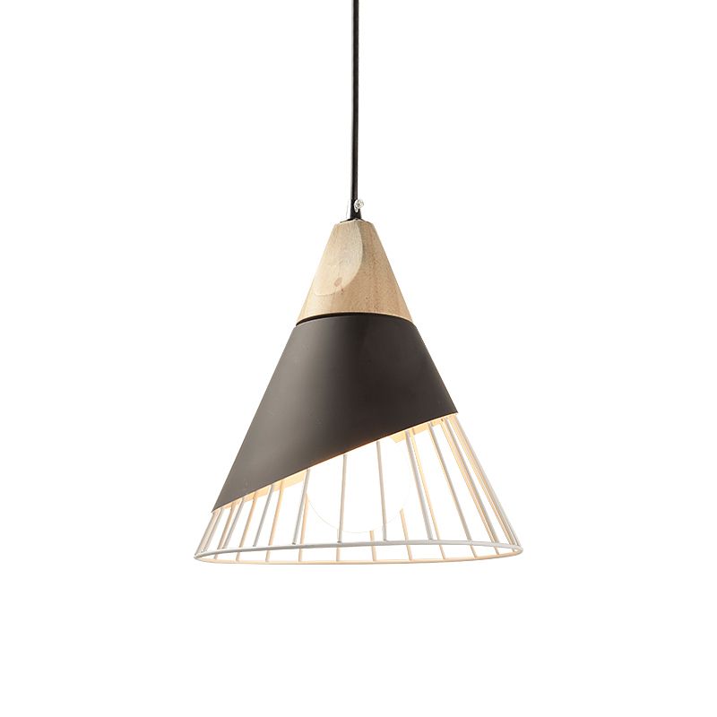 Modernism Cone Pendant Light 1 Light Aluminum and Wood Pendant Ceiling Light in Black/Blue for Dining Table