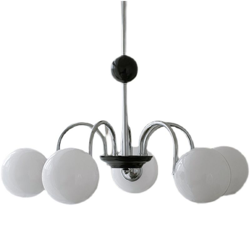 Modern Style Spherical Shape Chandelier Lights White Glass Pendant Lights in Silver
