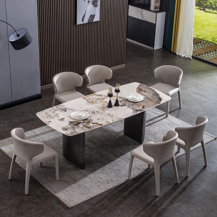 Sintered Stone Table for Restaurant Industrial Rectangle Dining Table with Double Pedestal