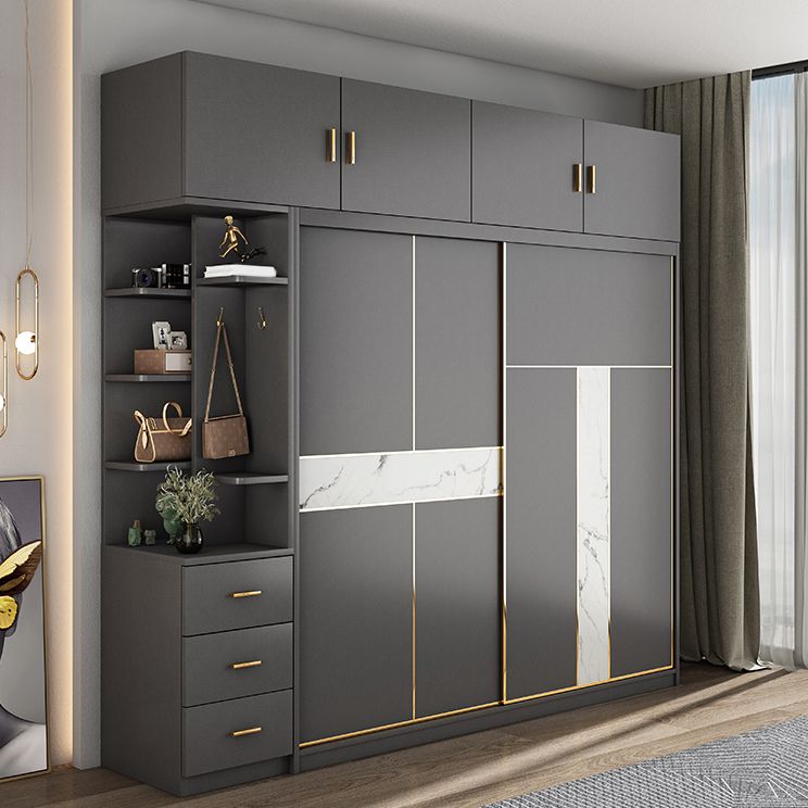 Contemporary Style Wardrobe Armoire Grey Engineered Wood Wardrobe