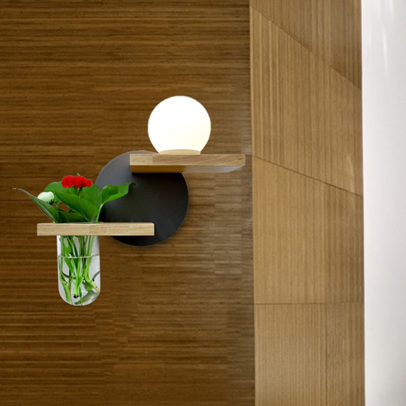 Simple Globe Sconce Fixture 1 Light Wooden LED Wall Lamp in Grey/White/Green for Living Room, Left/Right