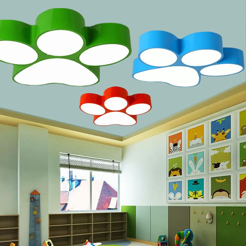 Creative Dog Paw Flush Mount Metal Kids Bedroom LED Ceiling Lighting in Red/Yellow/Blue, 18"/23.5" Width