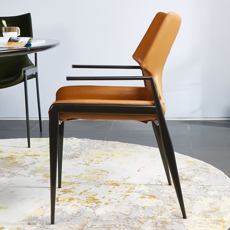 Faux Leather Dining Chairs Industrial Style Patio Dining Chair with Black Legs