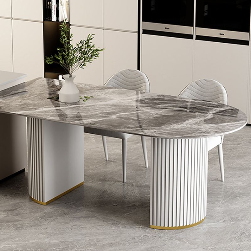 Gratis vorm gesinterde stenen eettafel luxe tafel met dubbele voetstuk