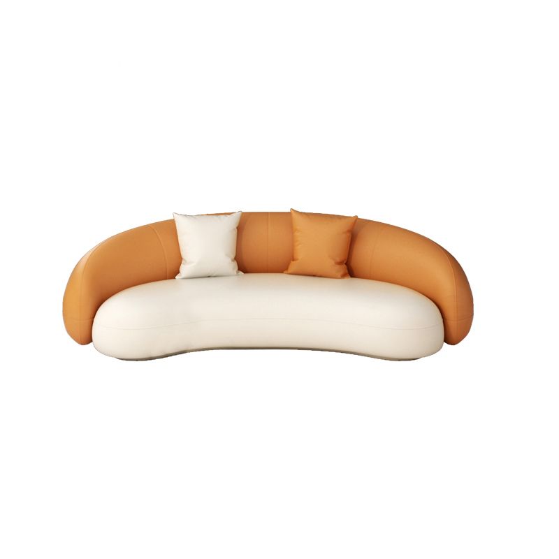 Beige Scandinavian Curved Sofa Tight Back Couch with Tuxedo Arm