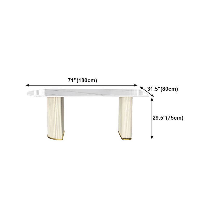Freeform Sintered Stone White Table Luxury Double Pedestal Table for Dining Room