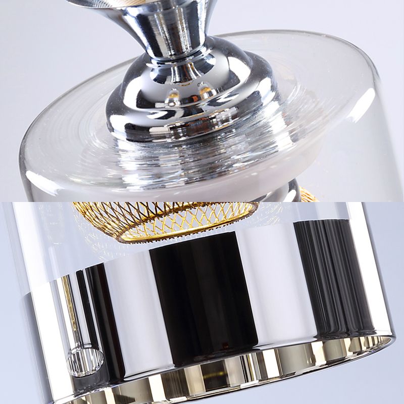 Moderne cilindrische hanglamp Licht bevestiging helder glas eetkamer ophanging licht in zilver