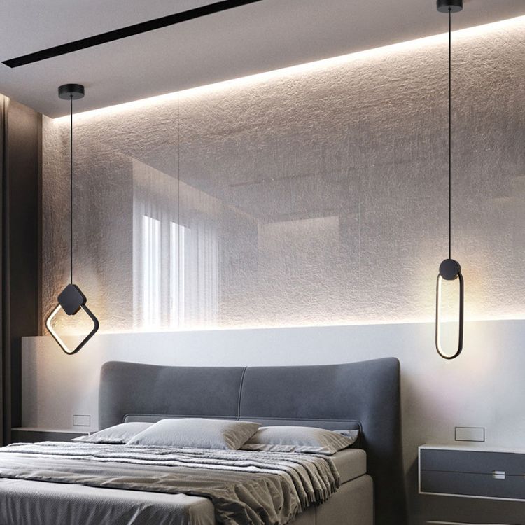 Pendre à LED géométrique noire dans la lampe suspendue en aluminium concis moderne avec une teinte en silicone