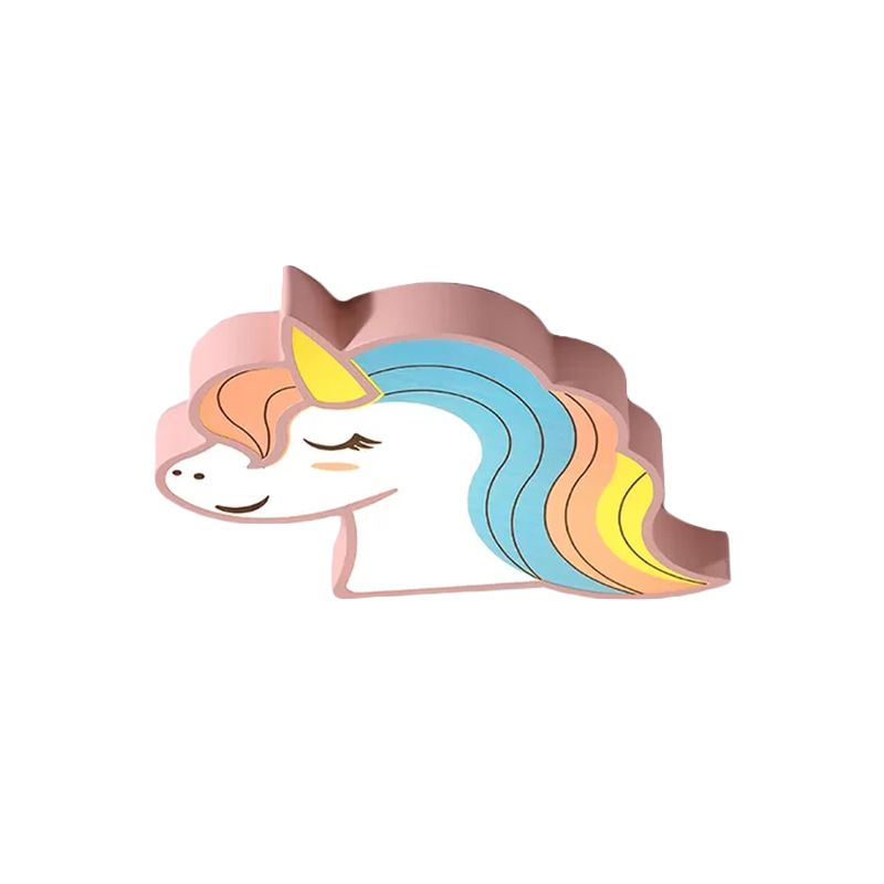 Child Bedroom Unicorn Flush Ceiling Light Acrylic Cartoon Multi-Colored Ceiling Fixture