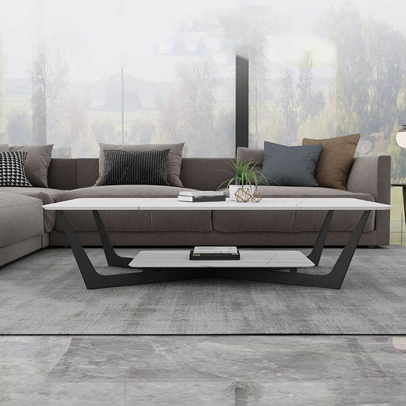 Cross Legs Slate Coffee Table Shelf Included Simple Single Cocktail Table