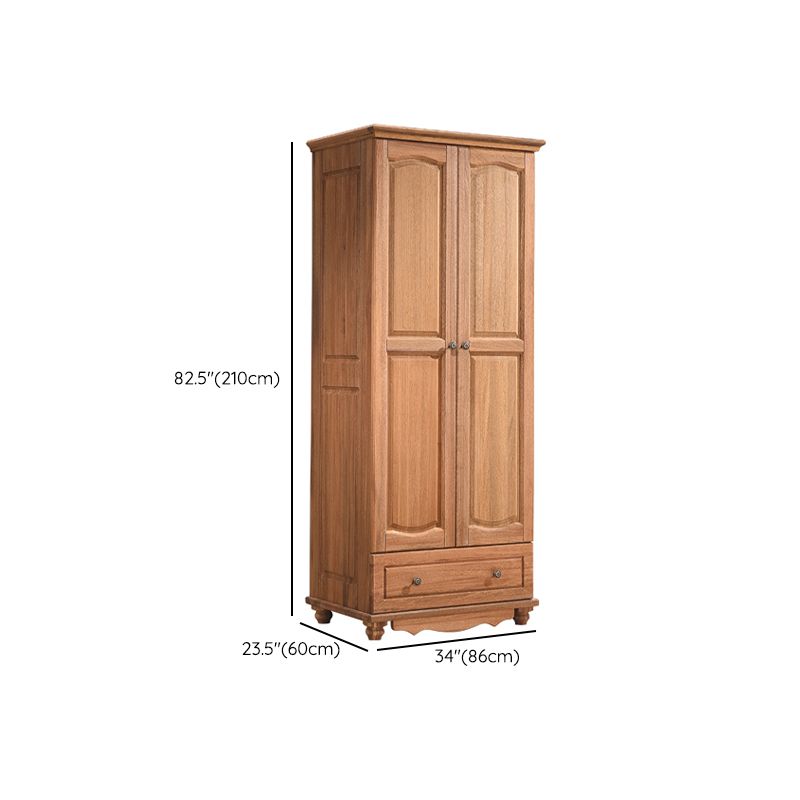 Brown Solid Wood Shelved with Garment Rod Door Wardrobe Armoire