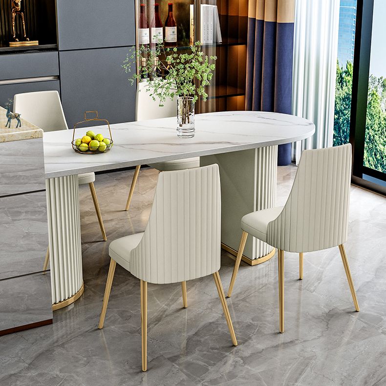 Stone White Top Dining Table Modern Dining Table with Double Pedestal Base