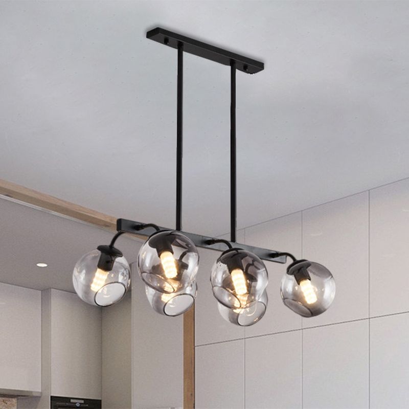 Black Finish Orb Shade Island Lighting 6/8 Lights Modern Glass Linear Pendant for Kitchen Dining Room