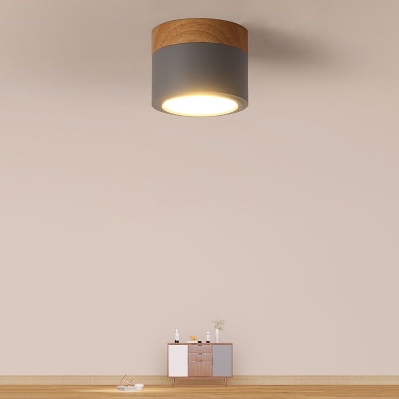 Cylinder LED Flush Wood & Acrylic Contemporary Ceiling Flush