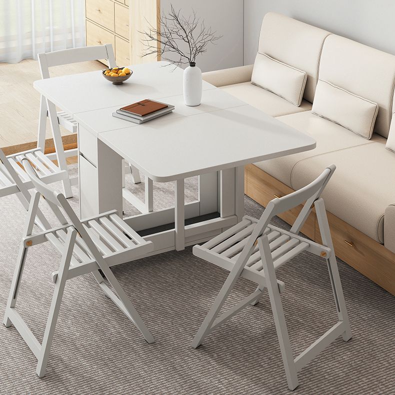 Modern Dining Table Foldable Rectangle Tabletop with Wood Base