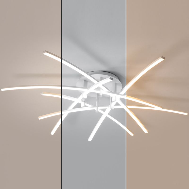 Style simple linéaire Semi Flush Fush Multi-Head Bedroom Plafond Éclairage avec une teinte acrylique