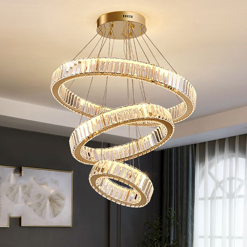 Round Shape Crystal Chandelier Modern Stainless Steel Down Lighting Pendant for Study