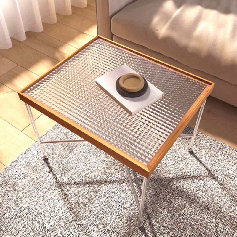 Scandinavian Glass Coffee Table with Wood Accents Cross Legs Cocktail Table