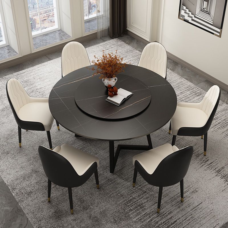 Round Sintered Stone Dining Table Modern Furniture with Double Pedestal for Home