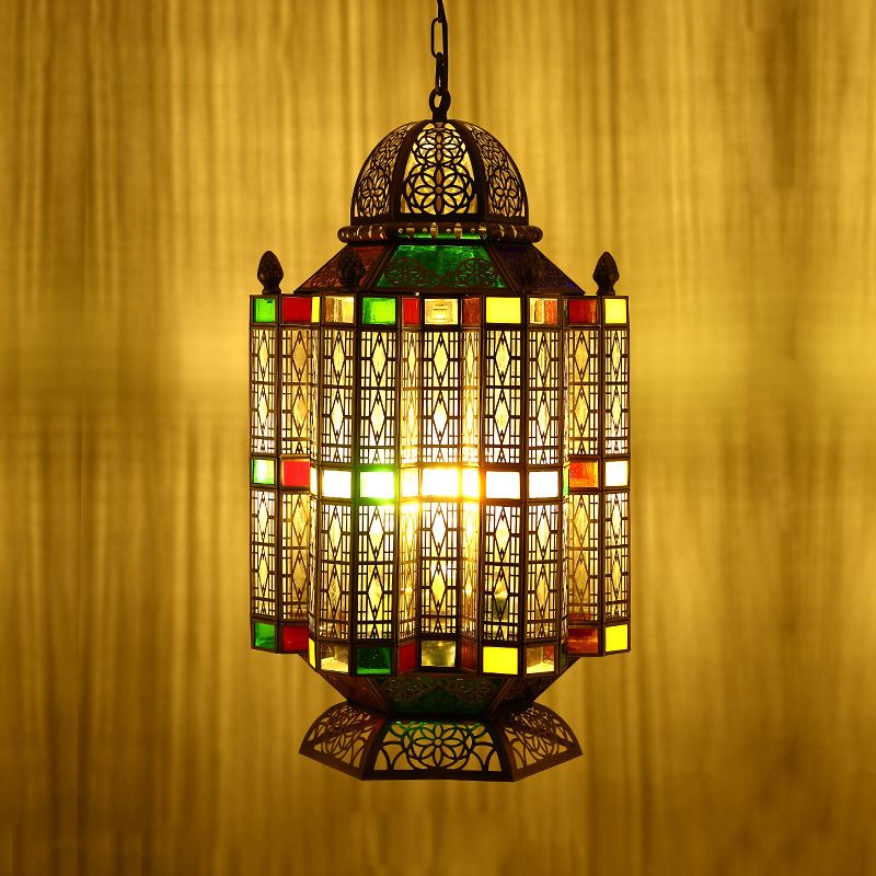 4 Bulbs Lantern Hanging Chandelier Arab Brass Metal Suspension Pendant Light for Restaurant