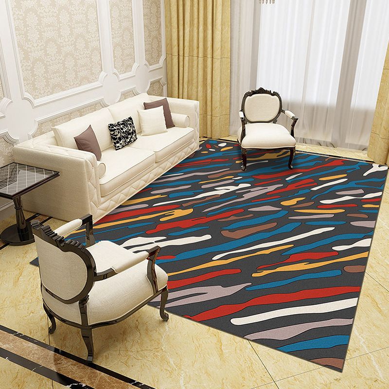 Unique Abstract Patterned Rug Multi Color Contemporary Rug Polypropylene Washable Pet Friendly Non-Slip Backing Rug for Lounge