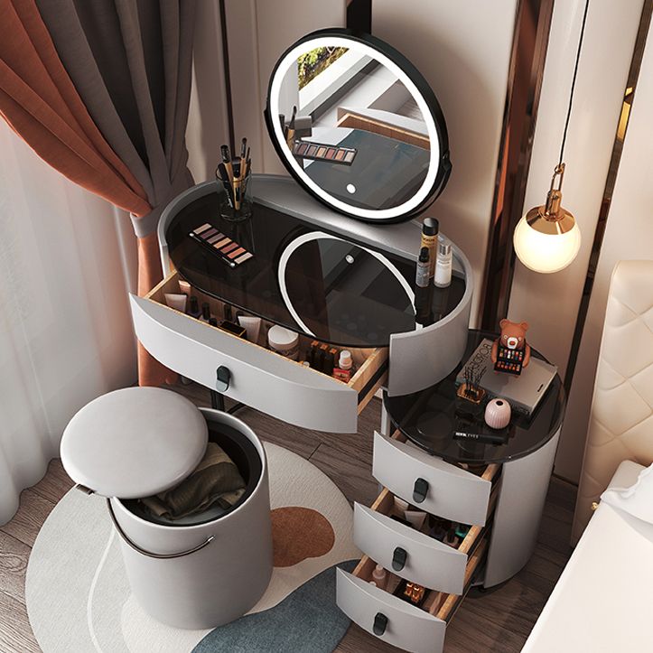 4 Drawers Makeup Vanity Desk with Black Glass Top for Bedroom