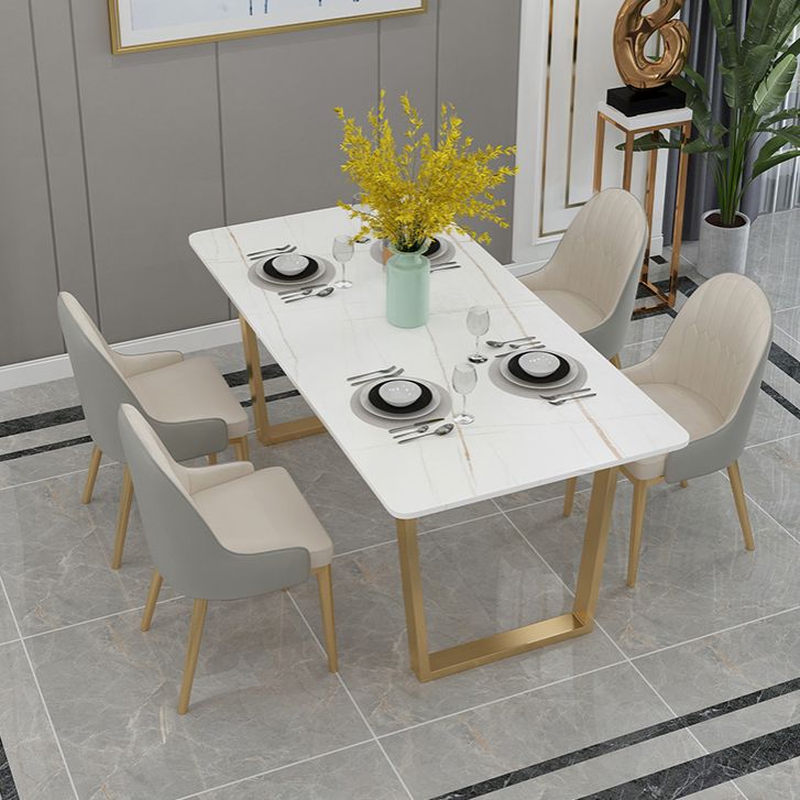 Minimalist Style Sintered Stone Dining Table Rectangular Dining Table with Metal Frame