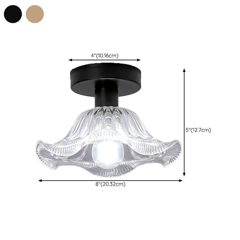 Contemporary Ceiling Lamp Flower-shaped Glass Shade Flush Mount Light Fixture