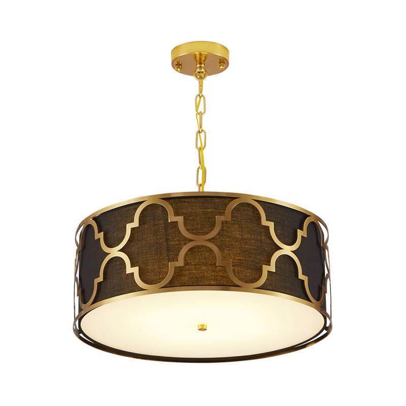 Luz de la lámpara de lámpara de 3 luces con tela de tono de tambor lámpara de techo de comedor nórdico en negro/blanco/azul, 16 "/19.5" /23.5 "de ancho