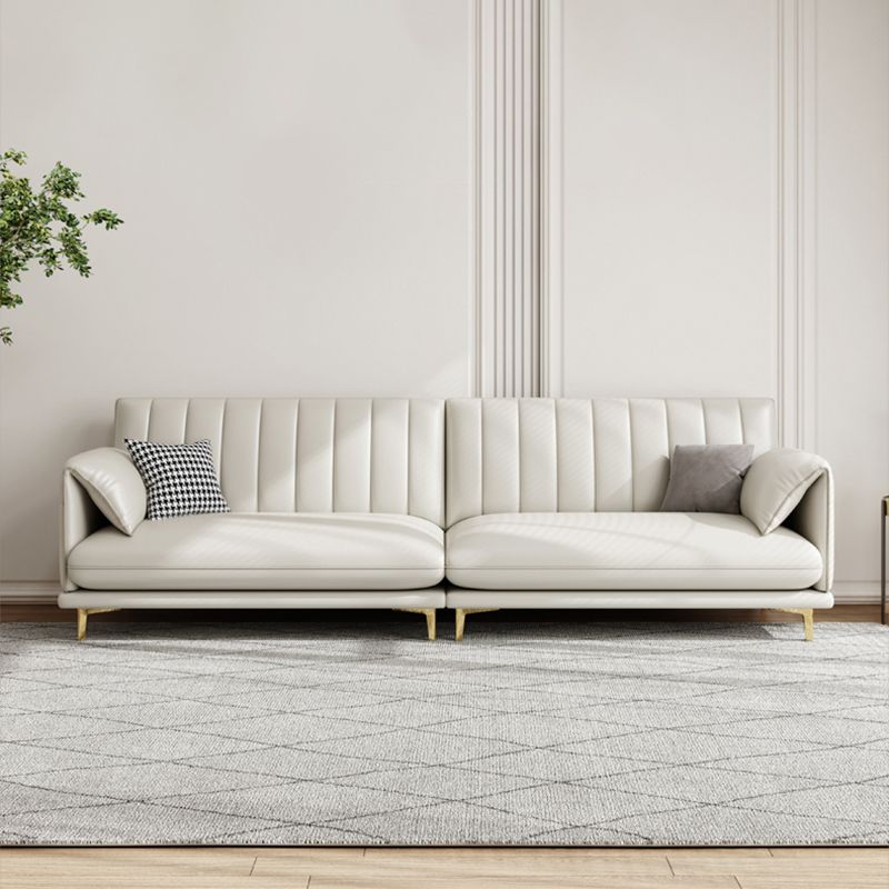 Stain-Resistant Faux Leather Sofa Cream Living Room Settee with Cushions