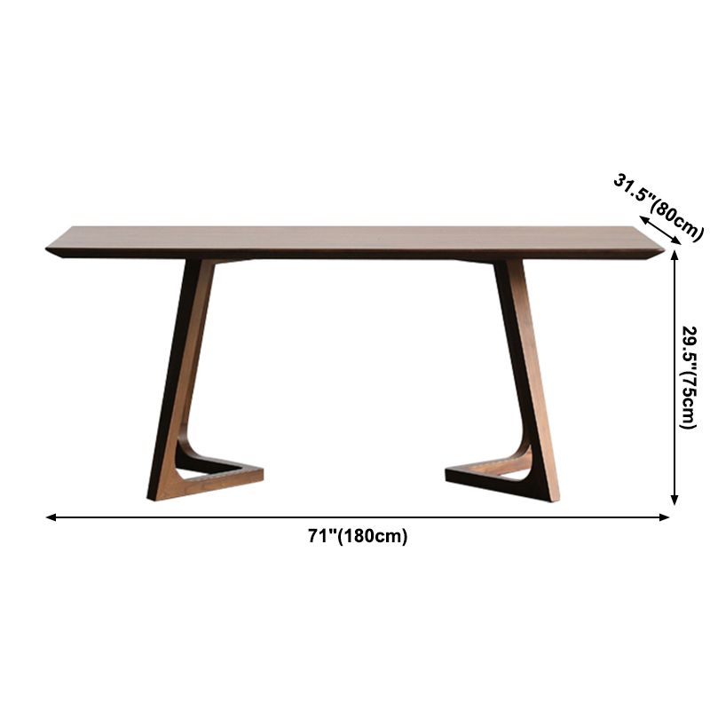 Modern Solid Wood Brown Dining Table Rectangle Shape Dining Table with Double Pedestal Bases