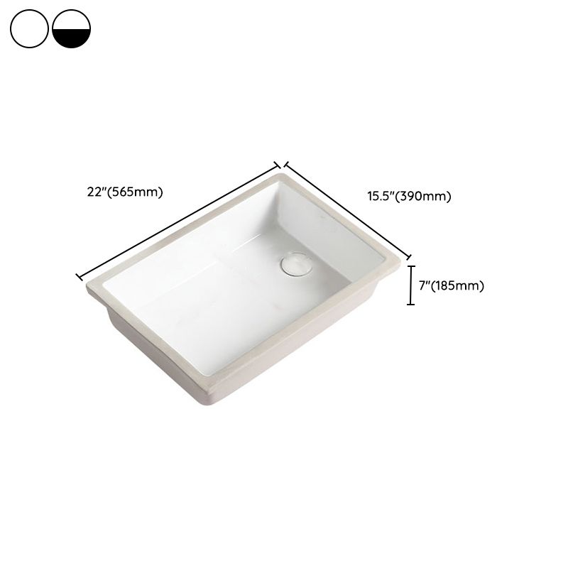 Traditional Undermount Vanity Sink Rectangular Porcelain with Overflow Vessel