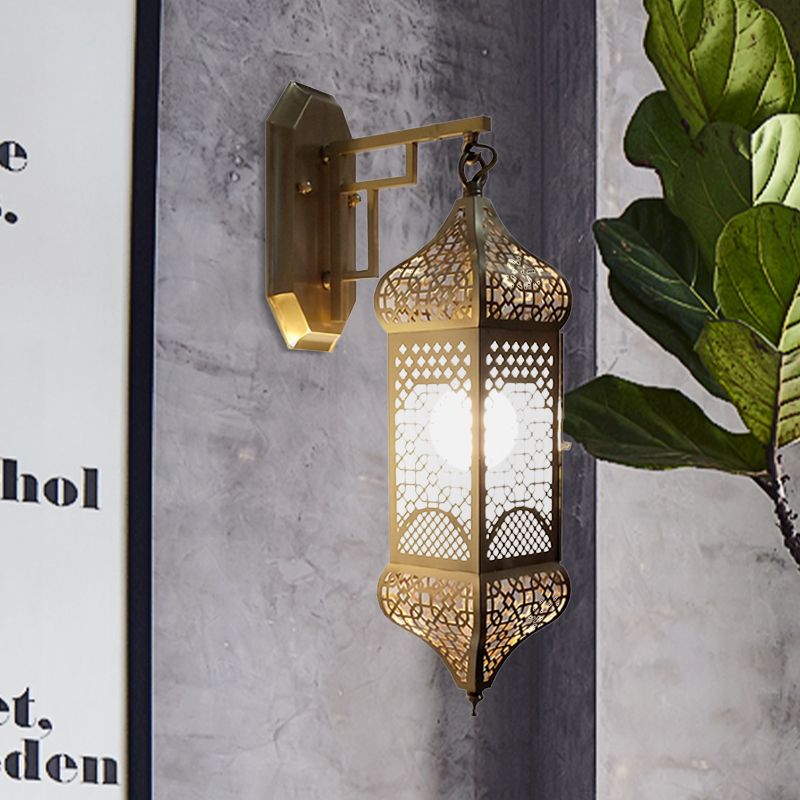 1 Head Metallic Sconce Lighting Arab Brass Lantern Corridor Wall Mount Ceiling Lamp