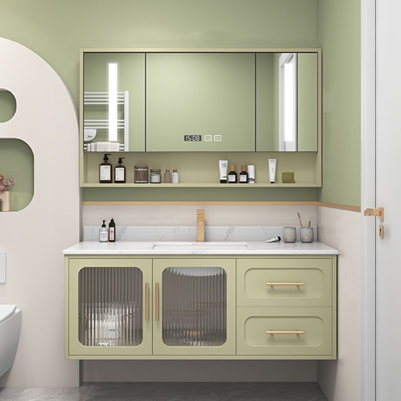 Double Sink Bath Vanity 2 Drawers Wall Mount Rectangle Vanity Set with Mirror