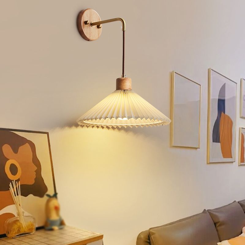 Fabric Cone Shade Wall Sconce Solid Wood 1 - Light Wall Lighting Fixture
