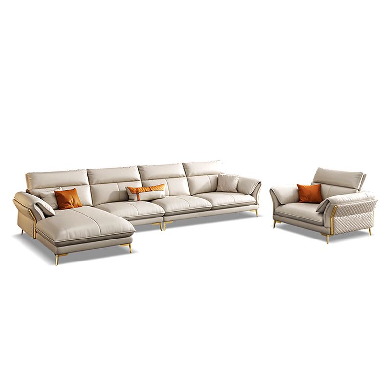 Genuine Leather Sectional Sofa 37.4" High Cream  Sofa with Cushion Back