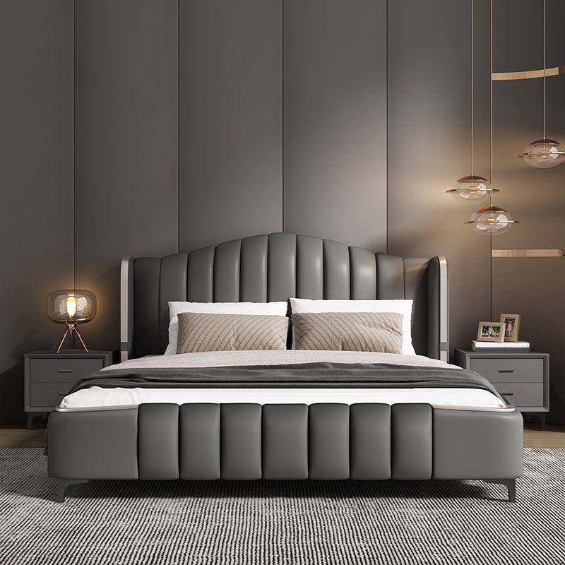 Glam Style Upholstered Headboard Leather Material Sponge Filled Multicolor Choice Bed