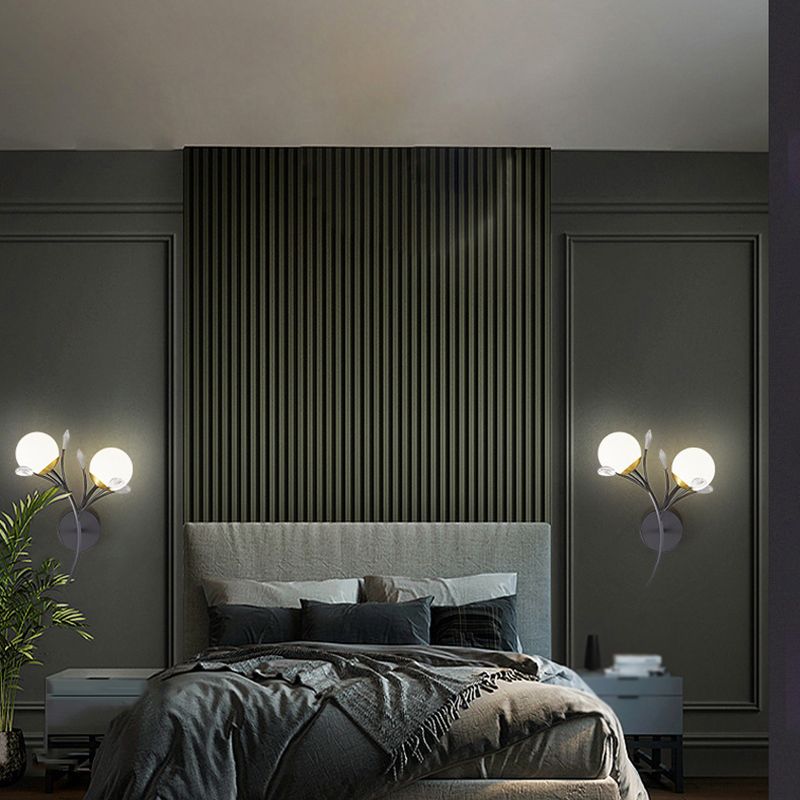 Contemporary Black Lighting Globe Glass Shaded Wall Light for Home