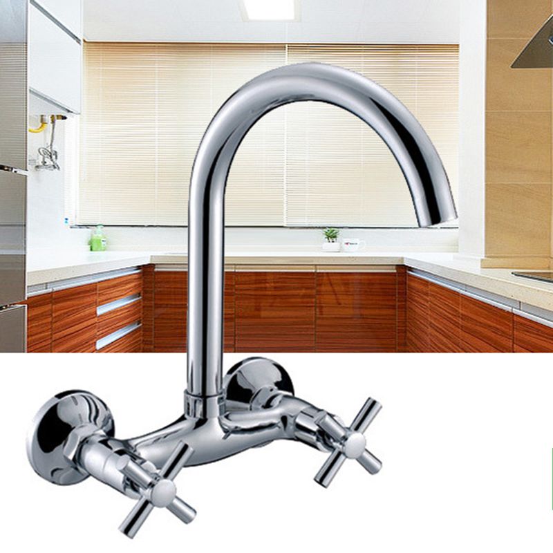 Modern 2-Handle Bathroom Sink Faucet 3 Hole Wall Mounted Bathroom Faucet with High-Arc