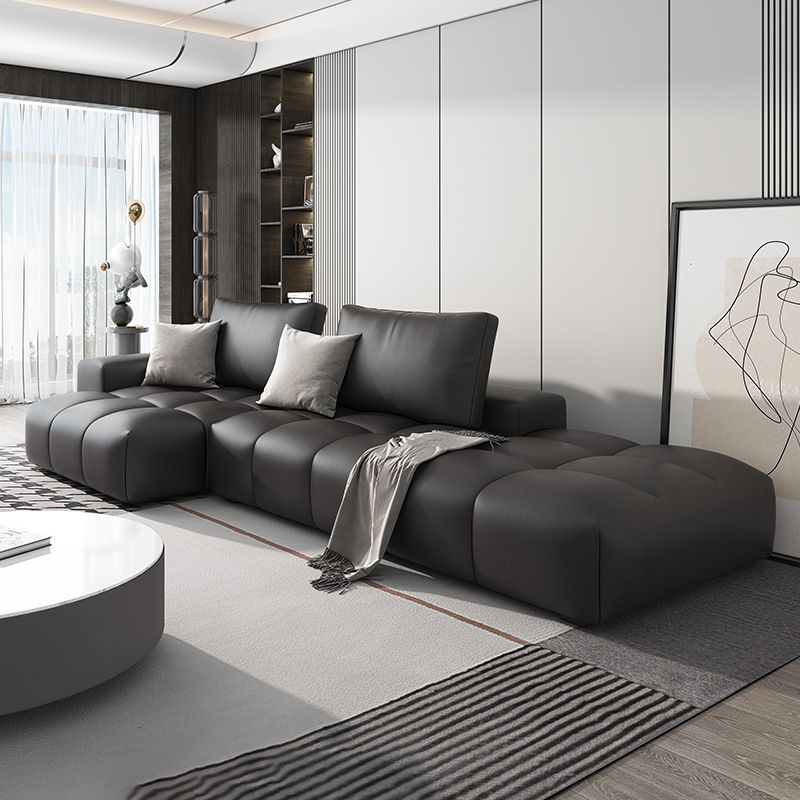 One Side Armrest Cushioning Back Sofa Bed Black Imitation Leather Sofa