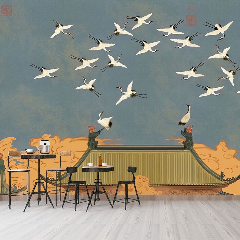 Blue Sky and Bird Mural Wallpaper Waterproof Wall Covering for Accent Wall