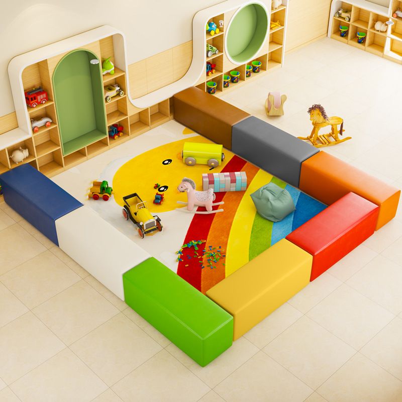 Contemporary Pouf Ottoman Faux Leather Upholstered Solid Color Square Ottoman