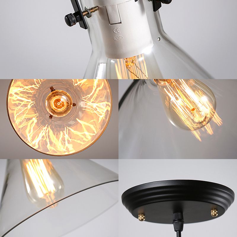 1-Light Cone Shaped Pendant Lighting Factory Black Yellow/Clear/Smoked Glass Hanging Light Fixture