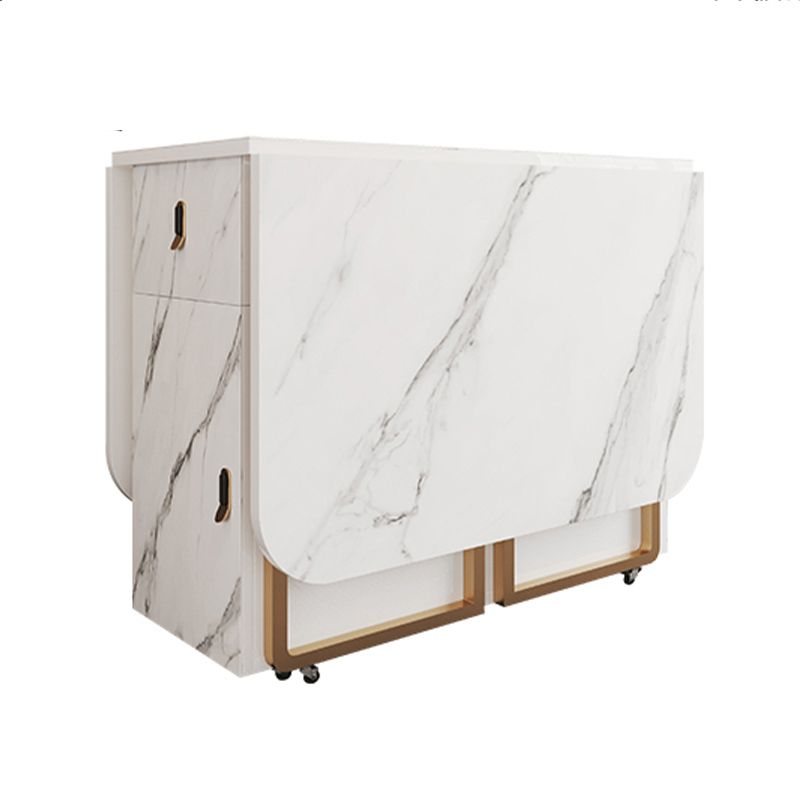Foldable Sintered Stone Dining Table Modern Rectangle Table with Trestle Base