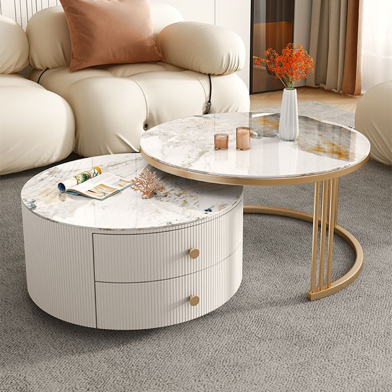 Contemporary Round Coffee Table 2-Piece Coffee or End Table in White and Grey
