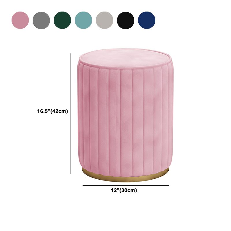 Glam Velvet Pouf Chair Tear Resistant Cylinder Shape Gold Base Ottoman Stool