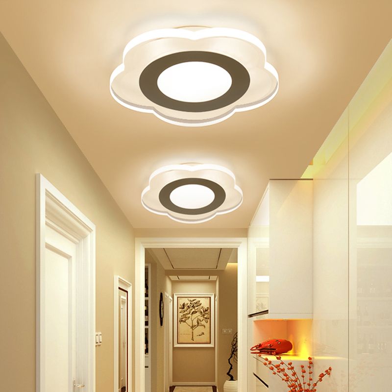 Ultrathin Hallway LED Ceiling Lamp Simplicity White Small Flush Mount Light with Floral/Square/Triangle Acrylic Shade