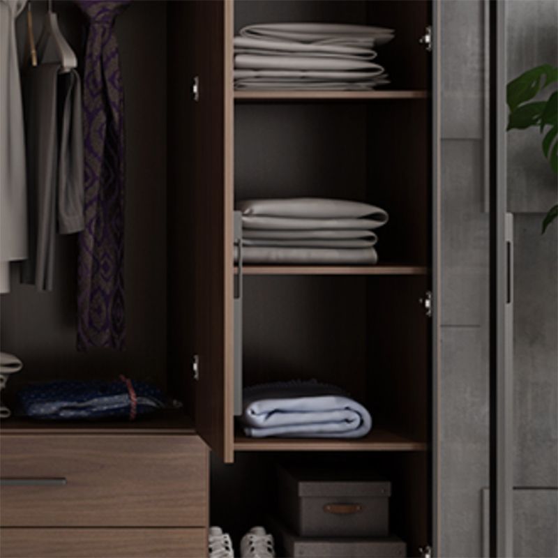 Brown Wood Wardrobe Armoire Modern Freestanding Wardrobe with Self Close Drawers