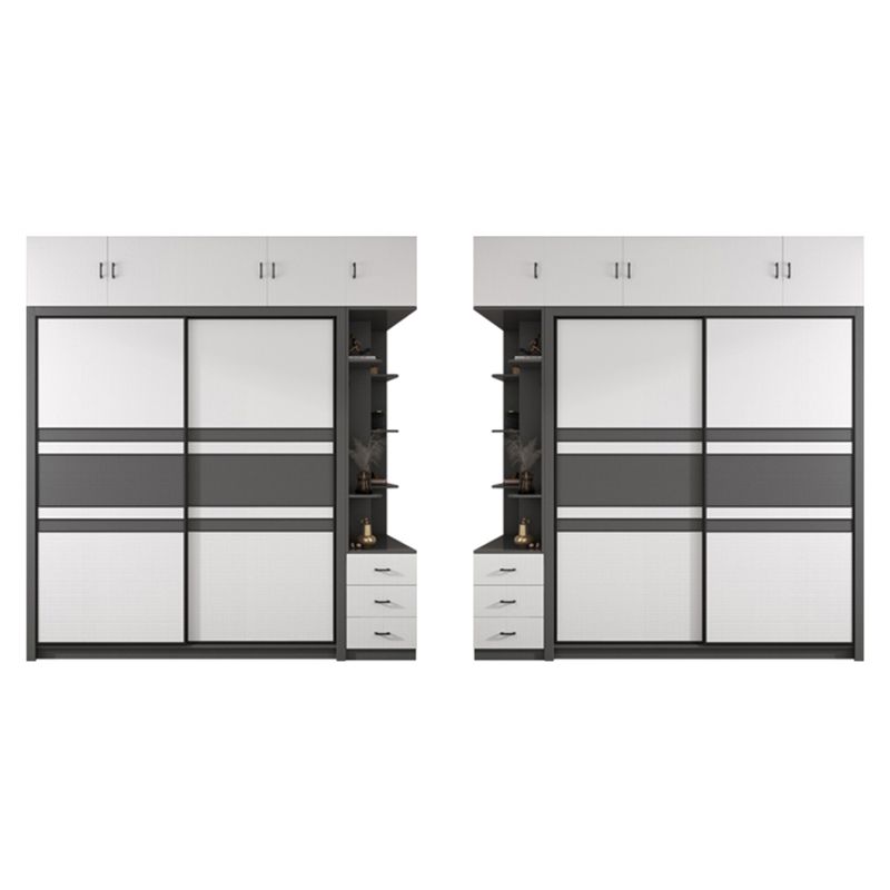 Contemporary Grey and White Storage Cabinet  Bedroom Cabinet with Sliding Doors